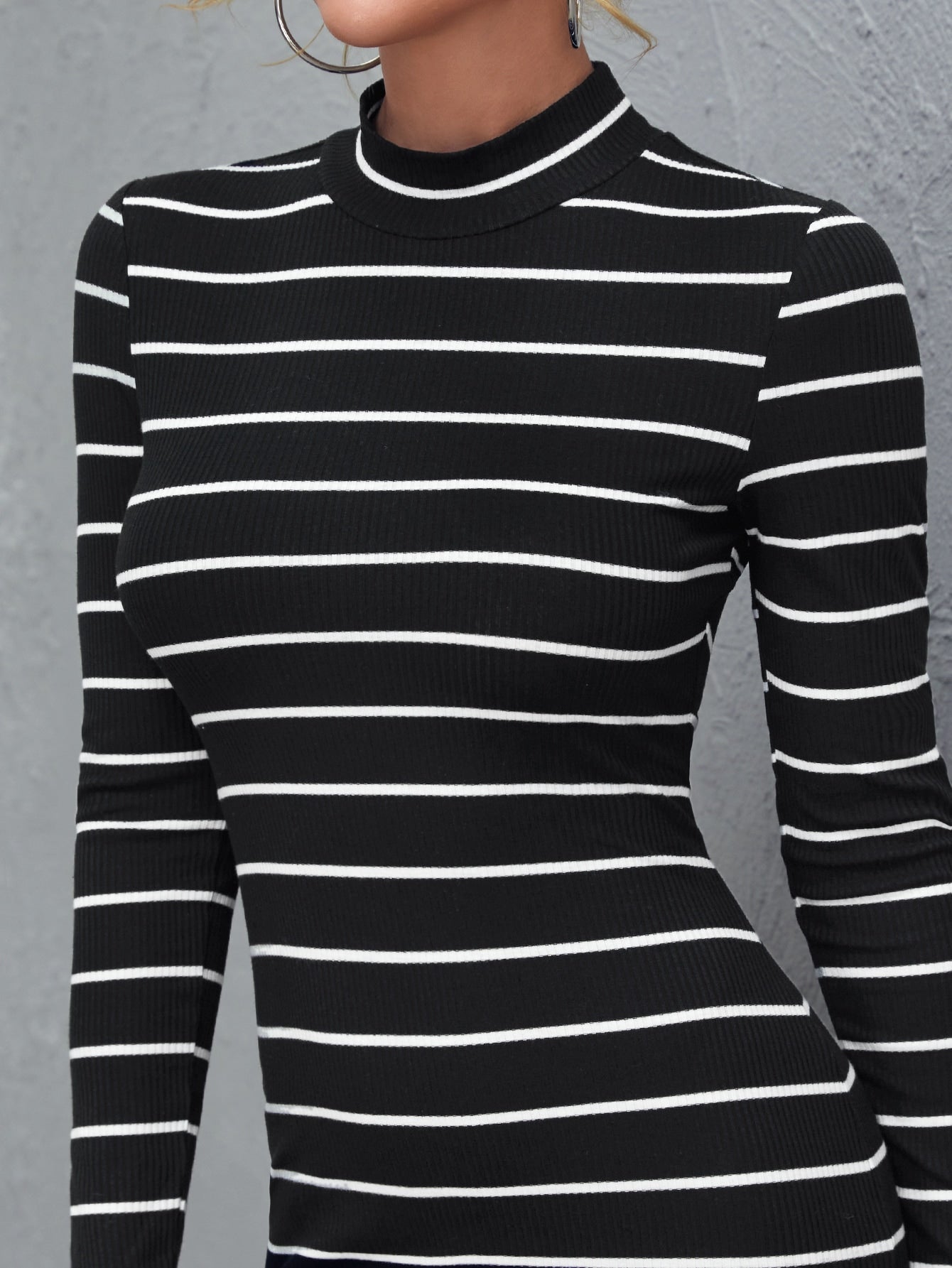 Mock Neck Striped Bodycon Dress