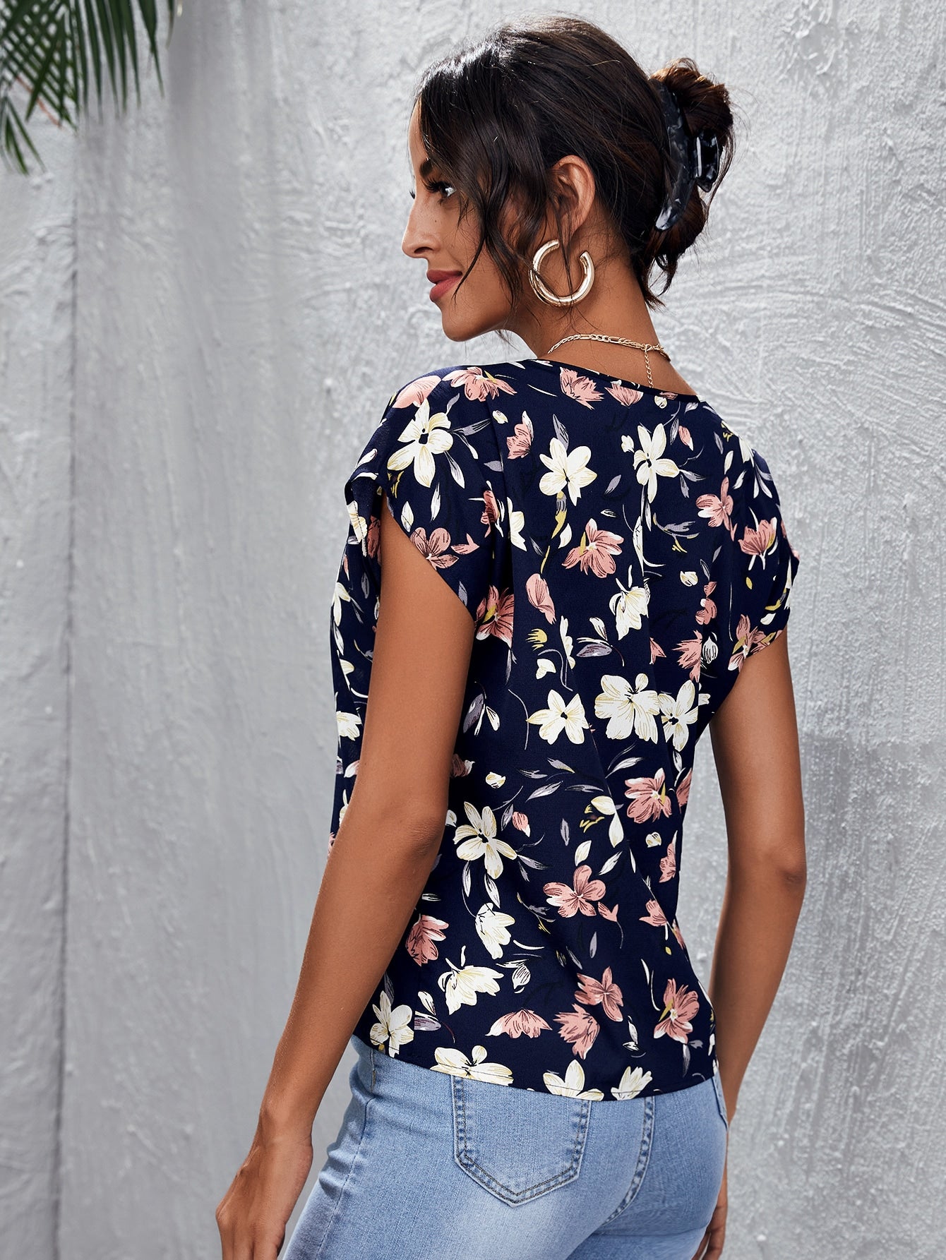 Batwing Sleeve Floral Print Top