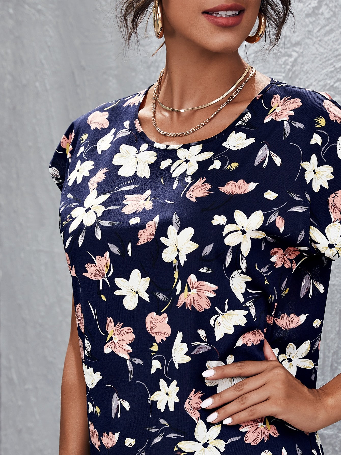 Batwing Sleeve Floral Print Top