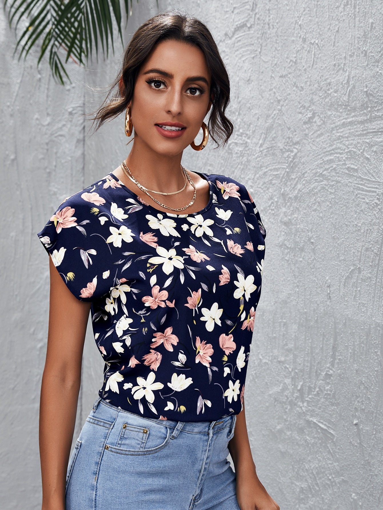 Batwing Sleeve Floral Print Top