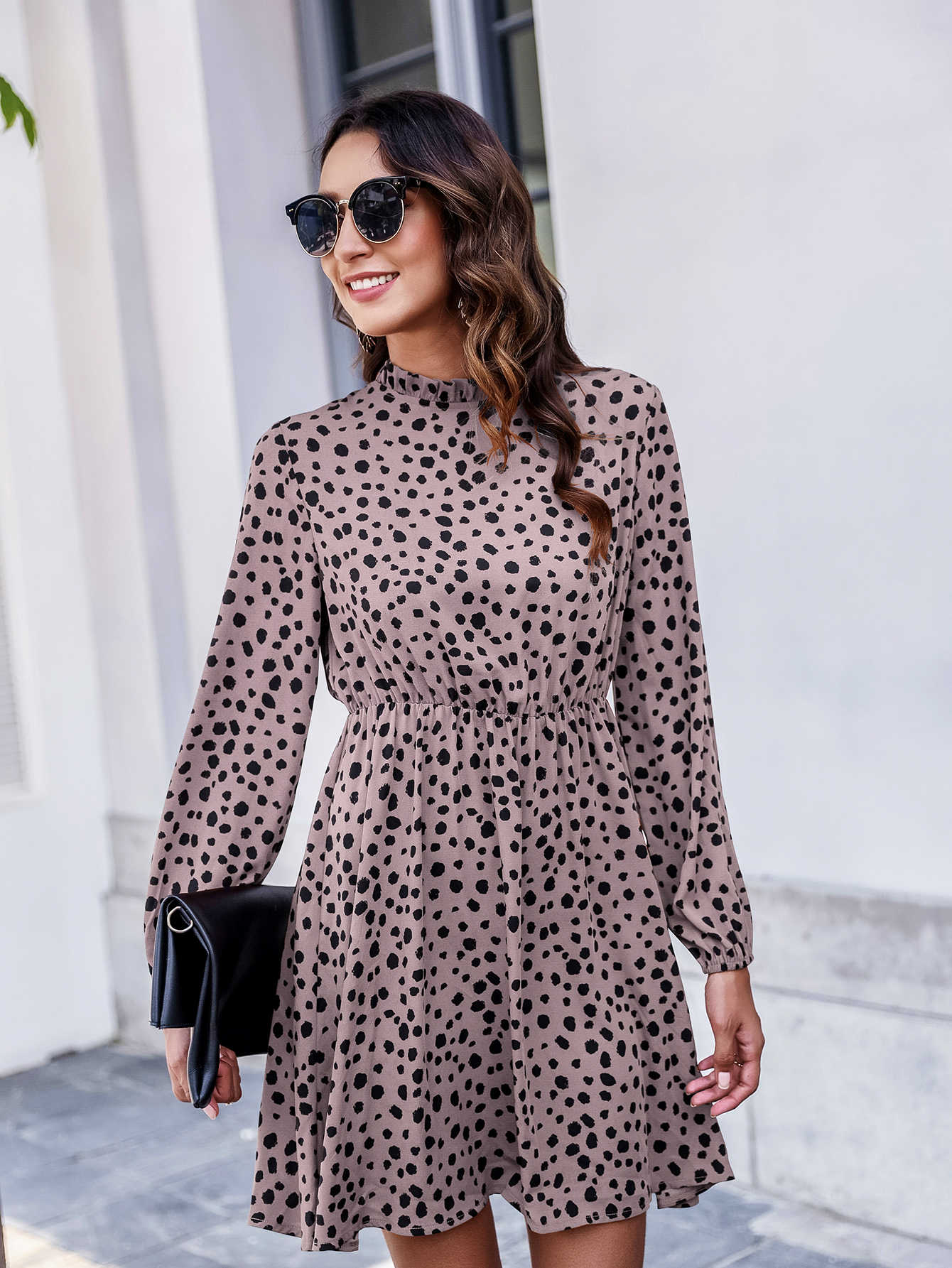 Keyhole Back Frill Neck Dalmatian Dress
