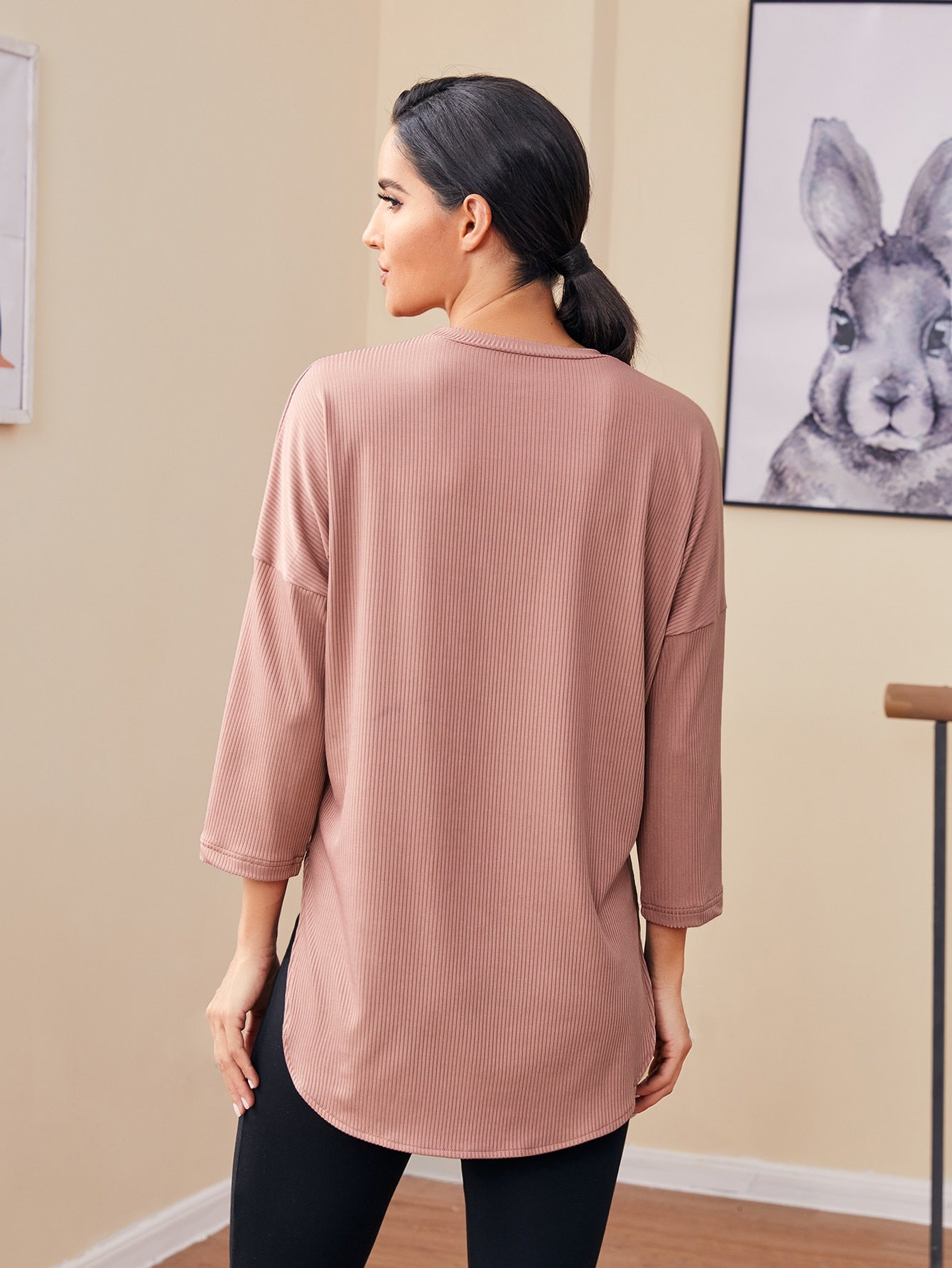 Drop Shoulder Curved Hem Tee