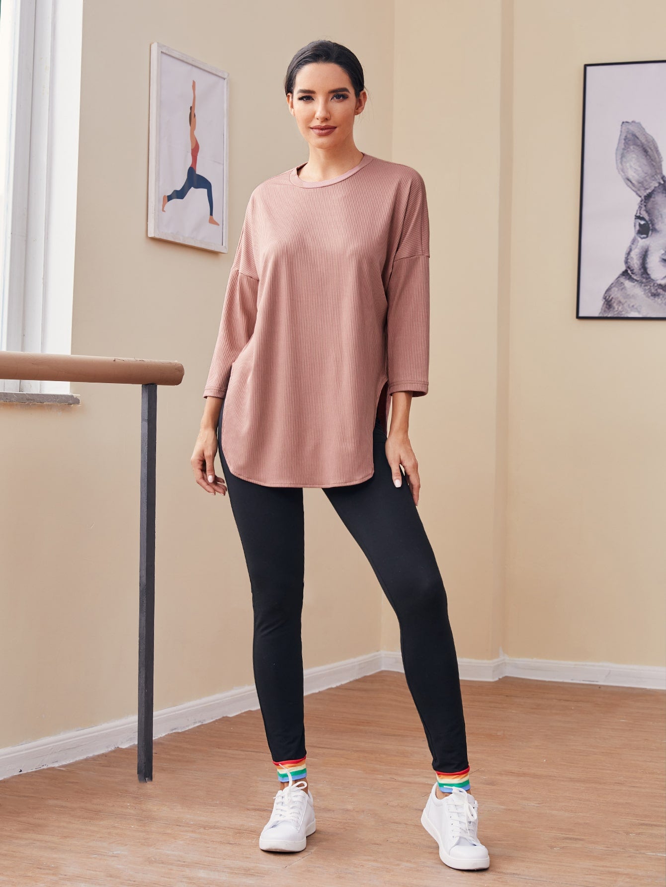 Drop Shoulder Curved Hem Tee
