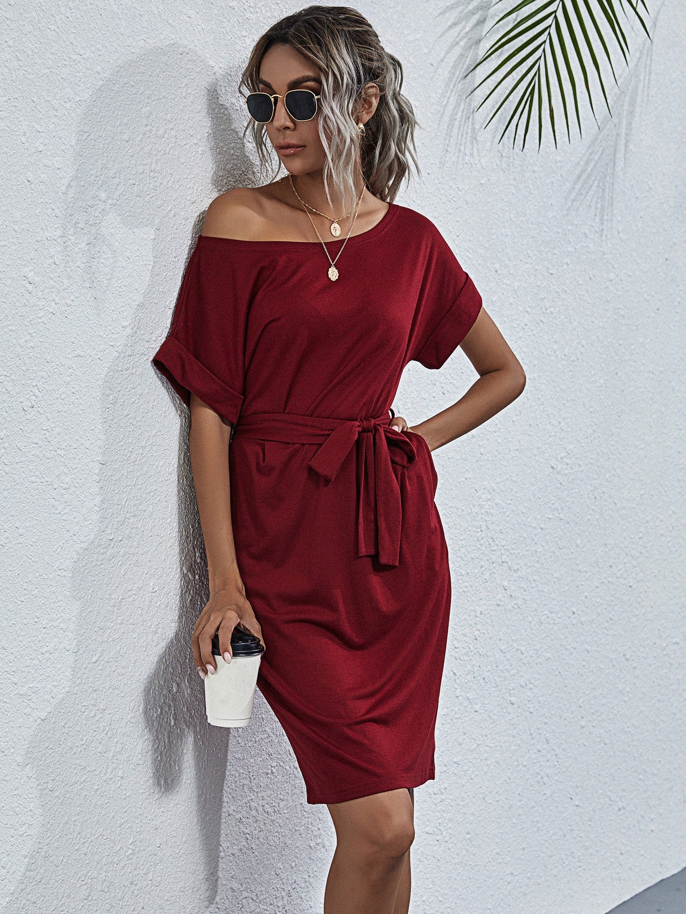 Self Tie Pocket Side Fitted Dress