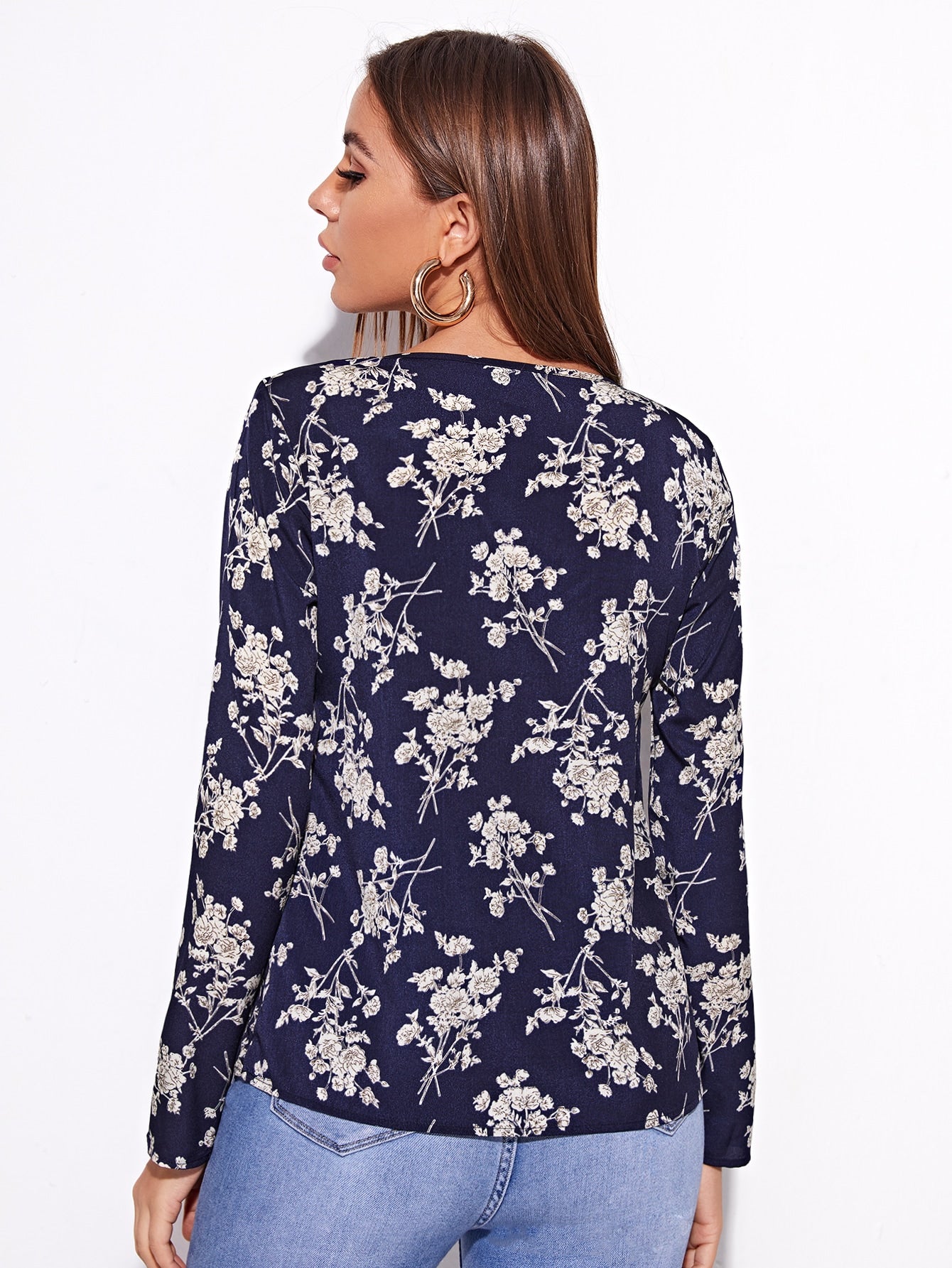 Keyhole Neck Floral Top