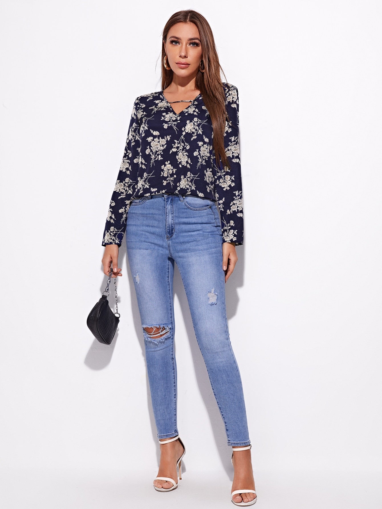 Keyhole Neck Floral Top