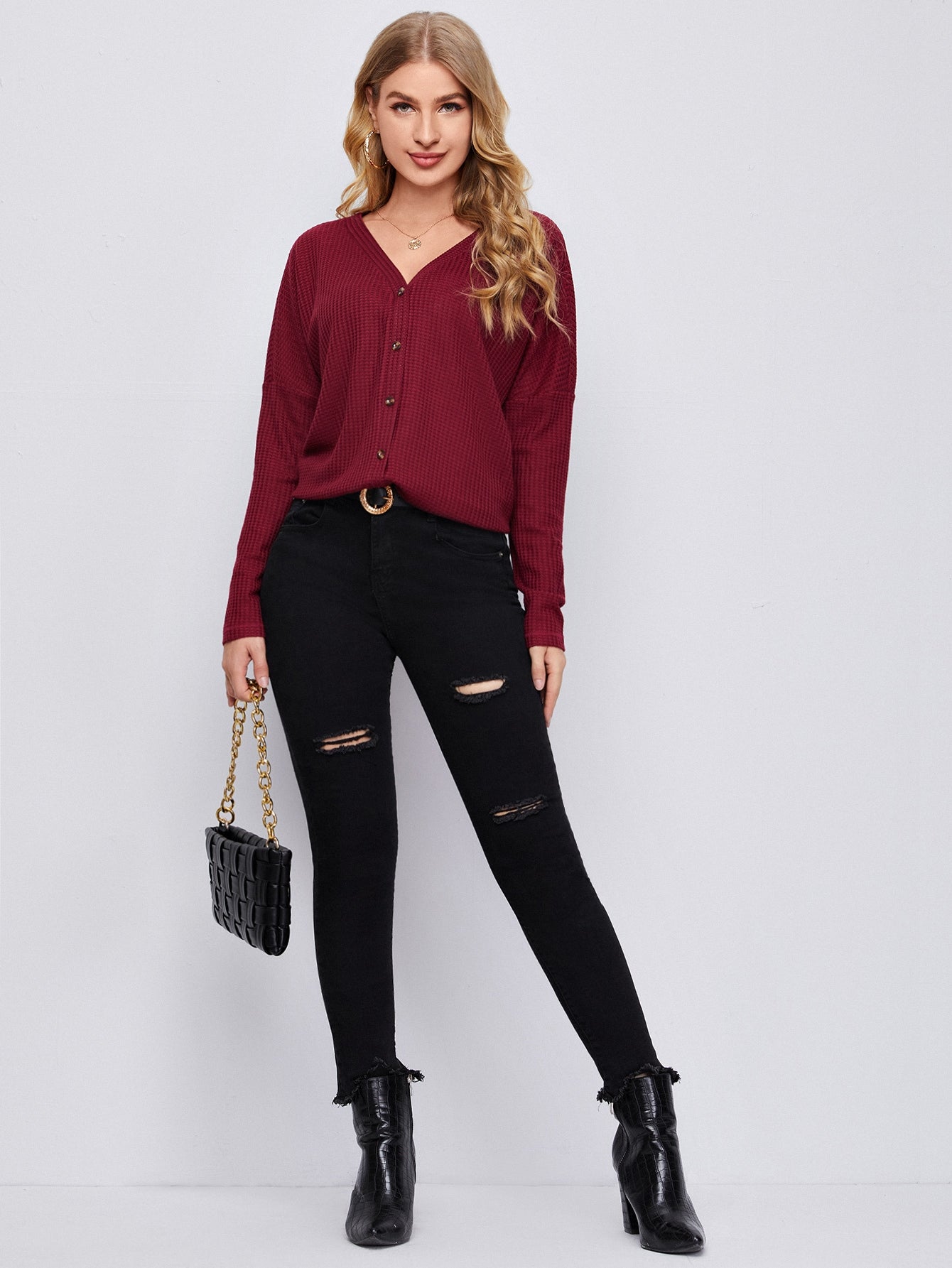 Single Breasted Waffle Knit Tee