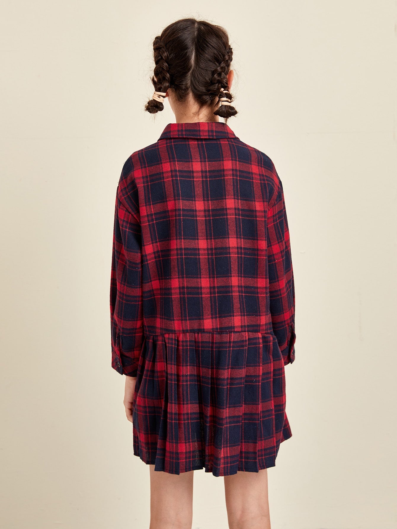 Girls Tartan Pleated Hem Shirt Dress
