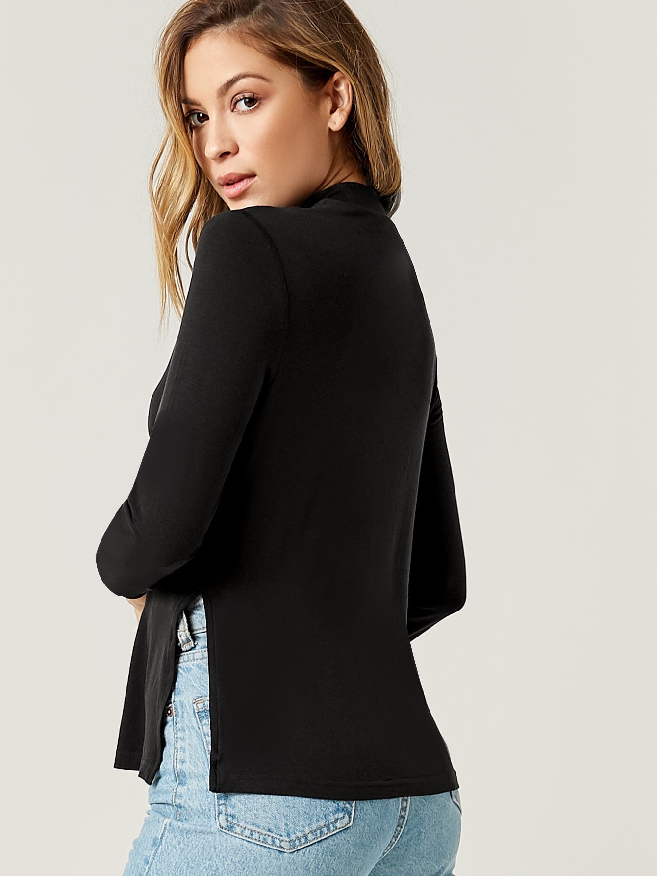 Mock Neck Split Hem Tee