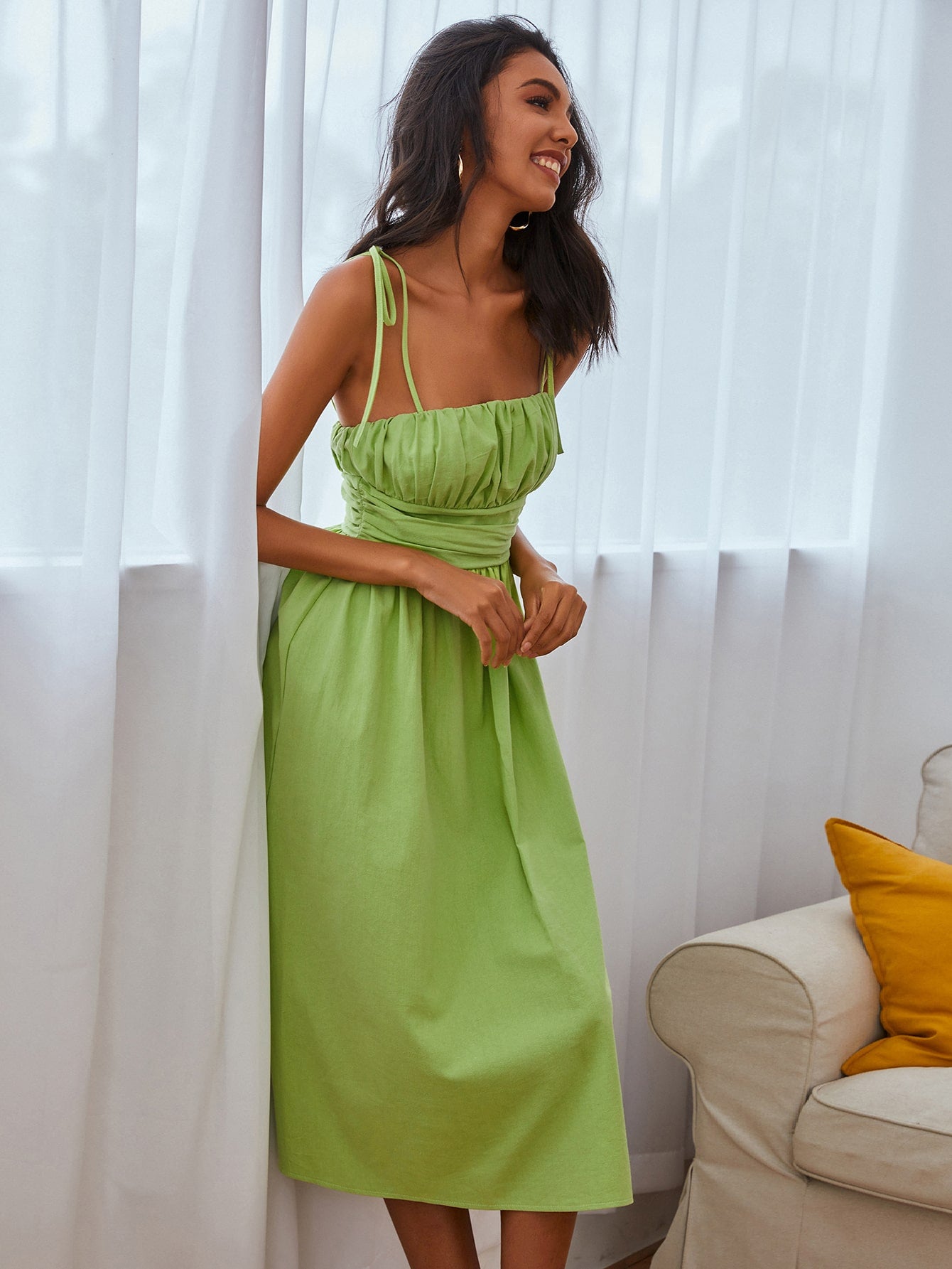 Knot Straps Ruched Bust Cami Dress