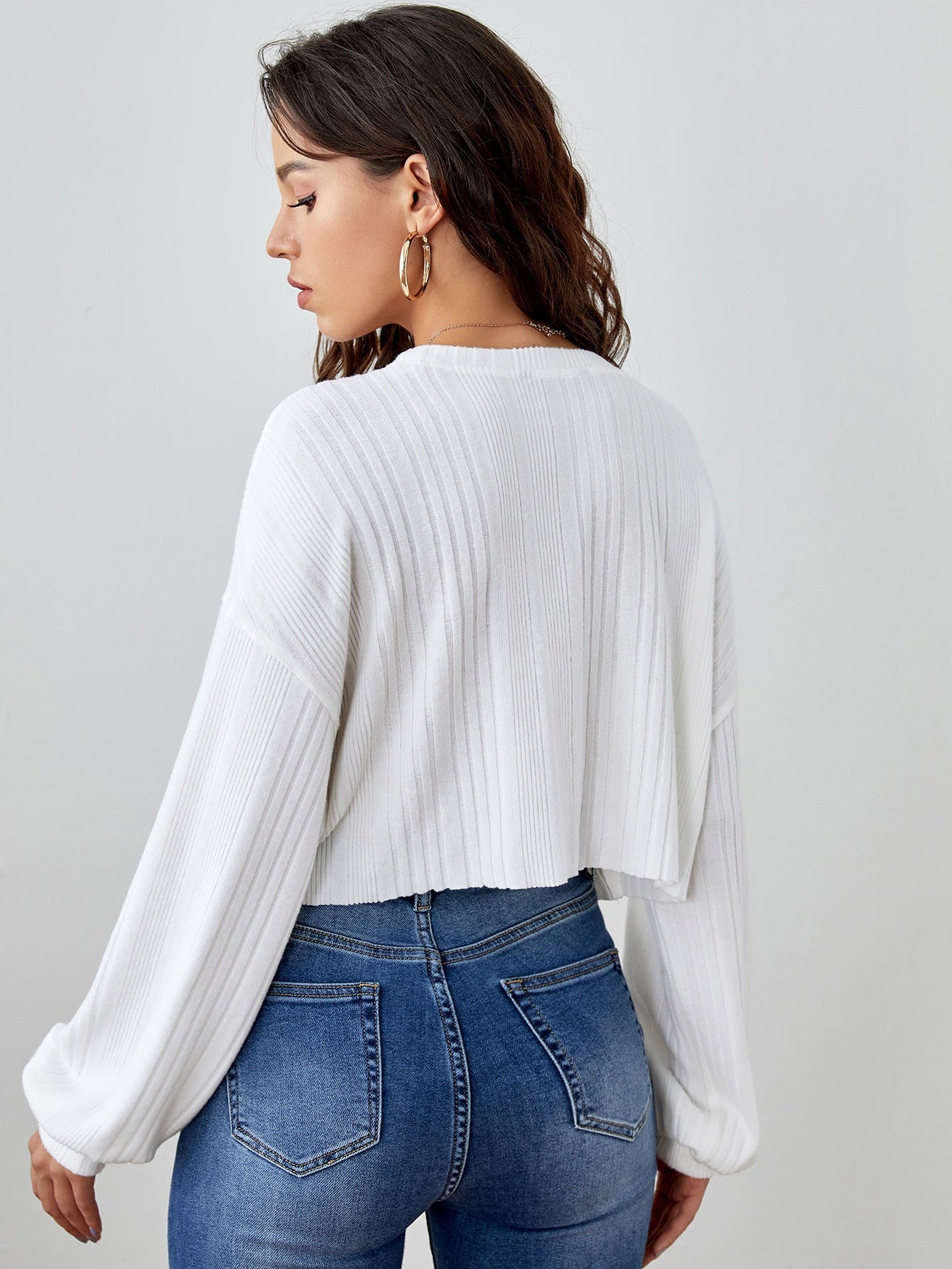 Drop Shoulder Rib-knit Crop Tee