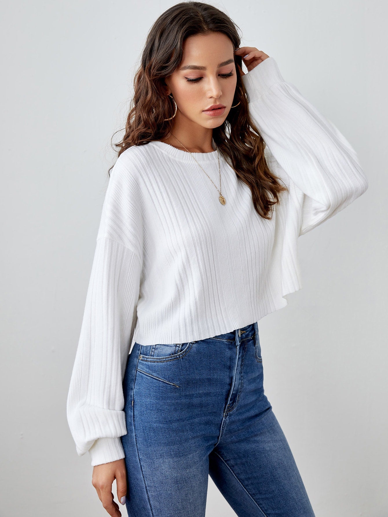 Drop Shoulder Rib-knit Crop Tee