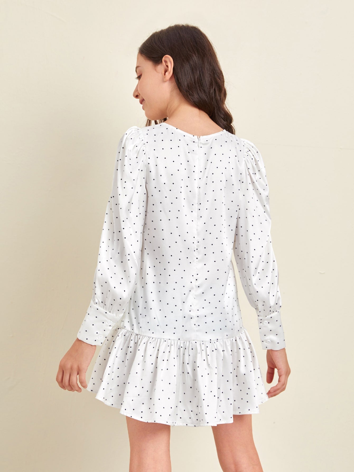Girls Bishop Sleeve Polka Dot Smock Dress