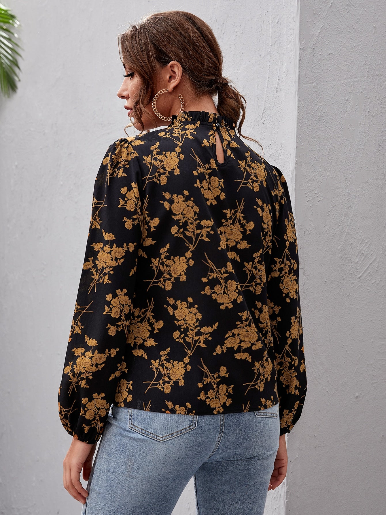 Frill Neck Floral Top