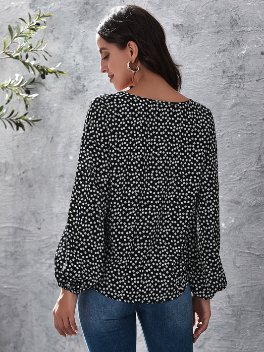 Tie Neck Lantern Sleeve Ditsy Floral Top