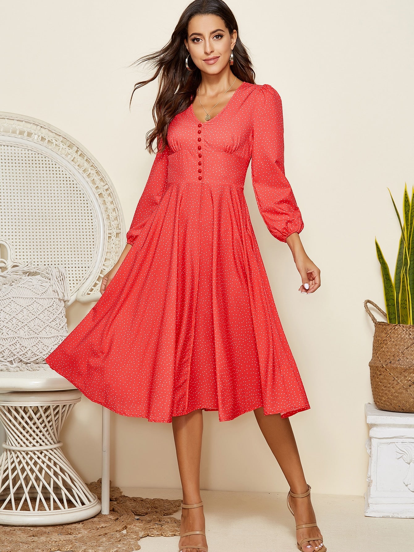 Polka-dot Print Fit & Flare Dress