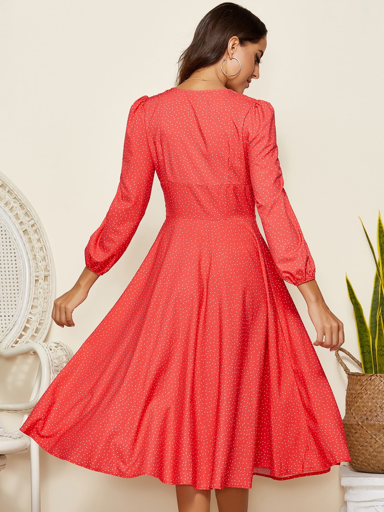 Polka-dot Print Fit & Flare Dress