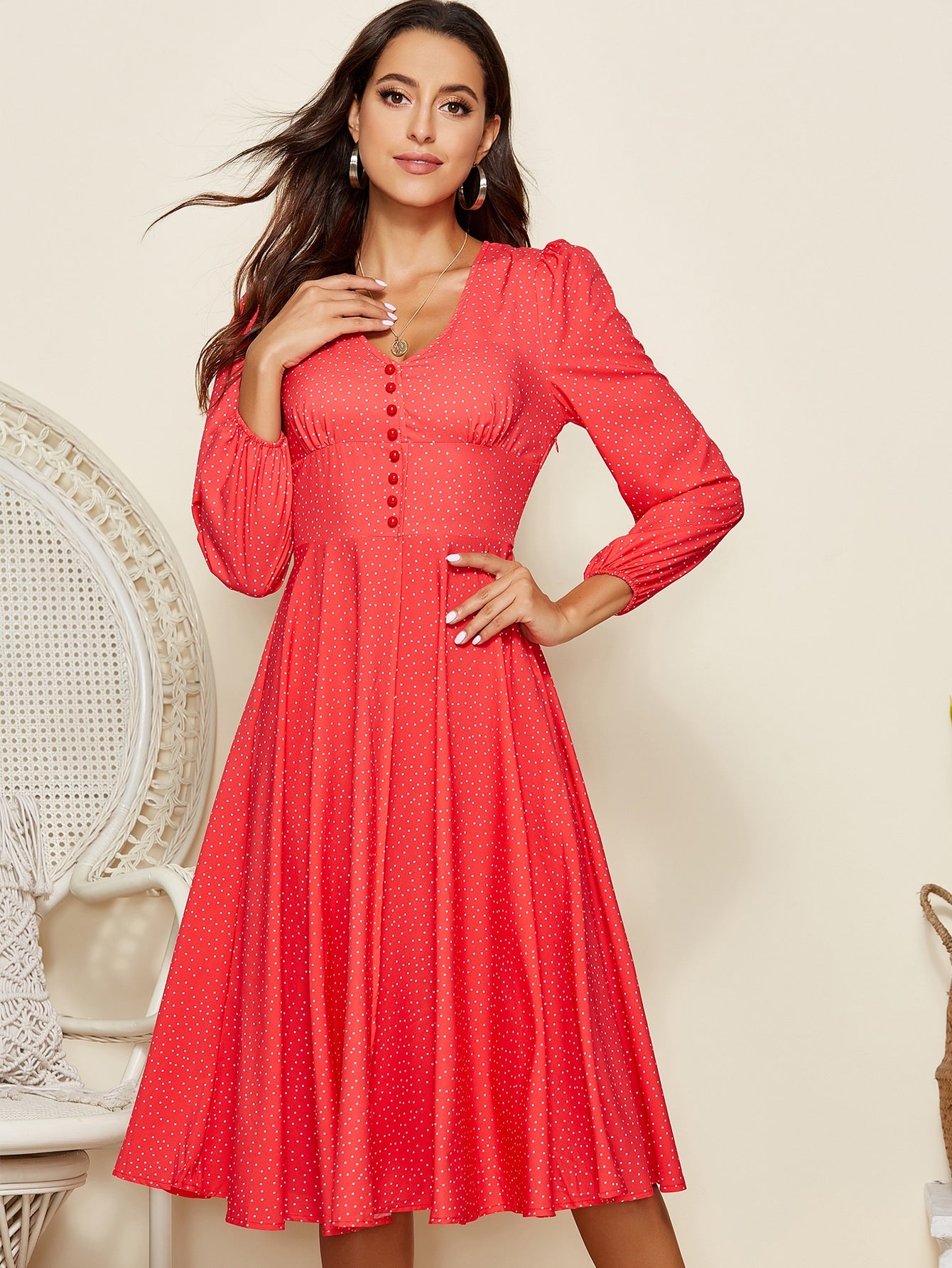Polka-dot Print Fit & Flare Dress