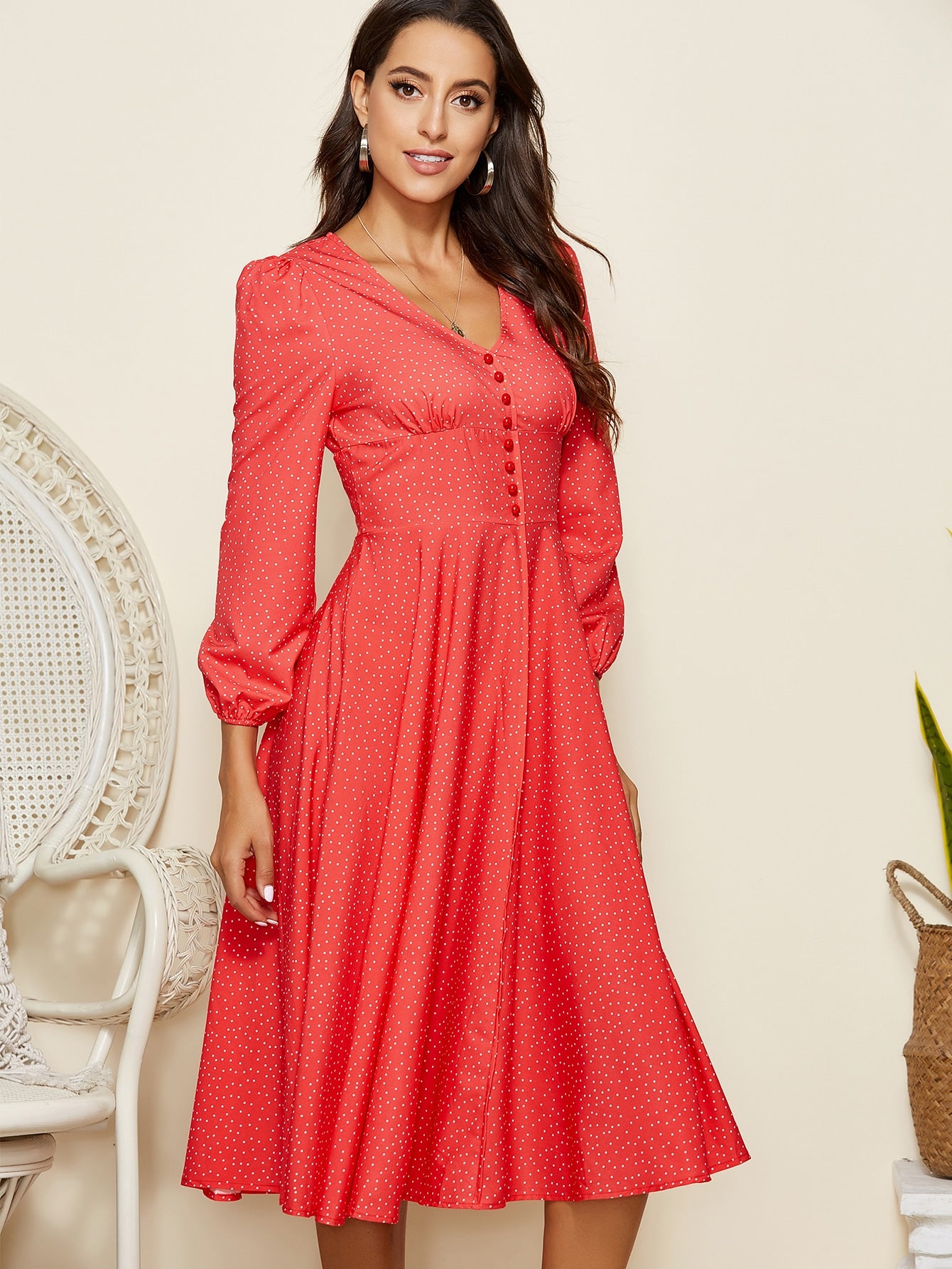 Polka-dot Print Fit & Flare Dress
