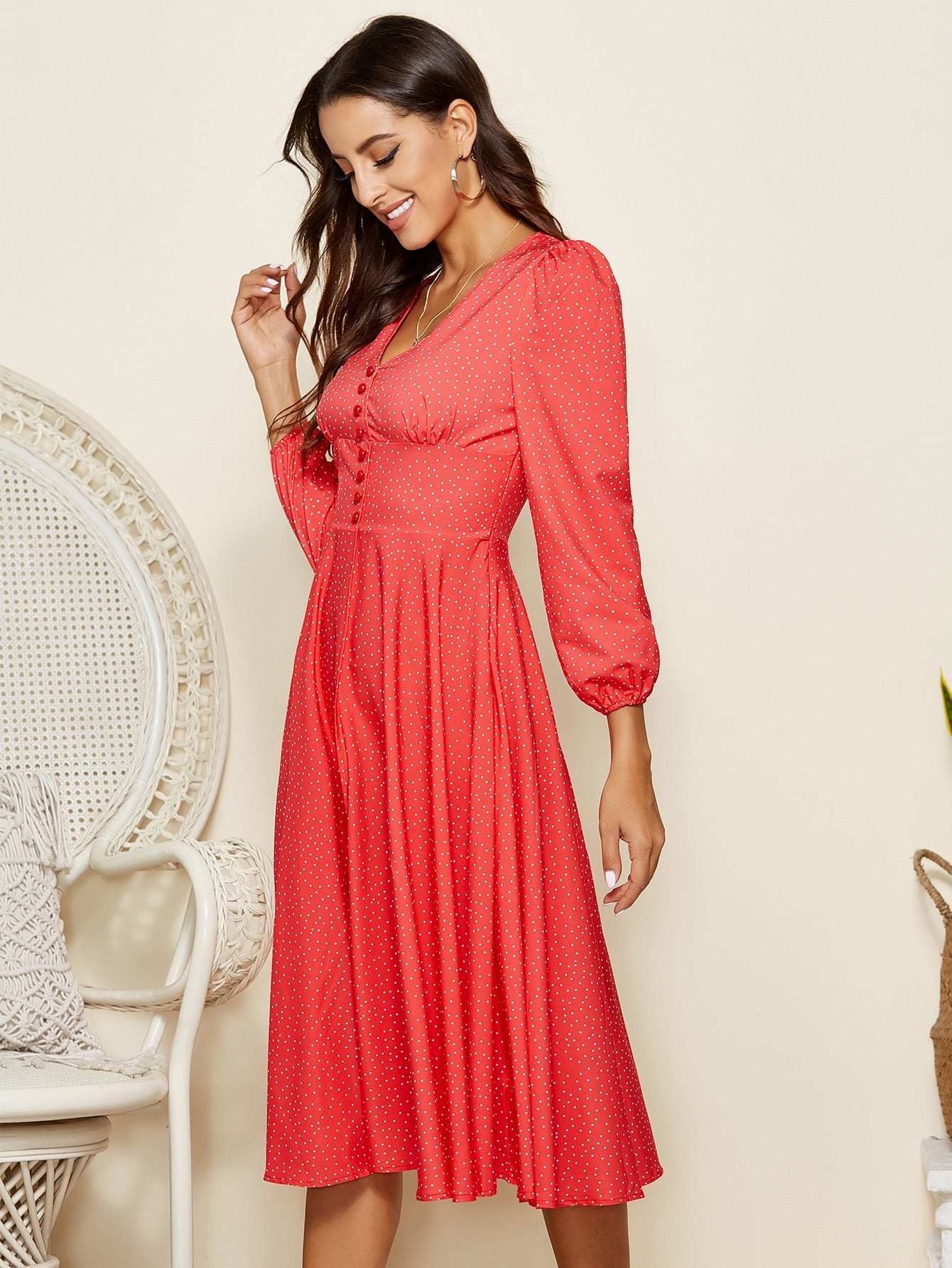 Polka-dot Print Fit & Flare Dress