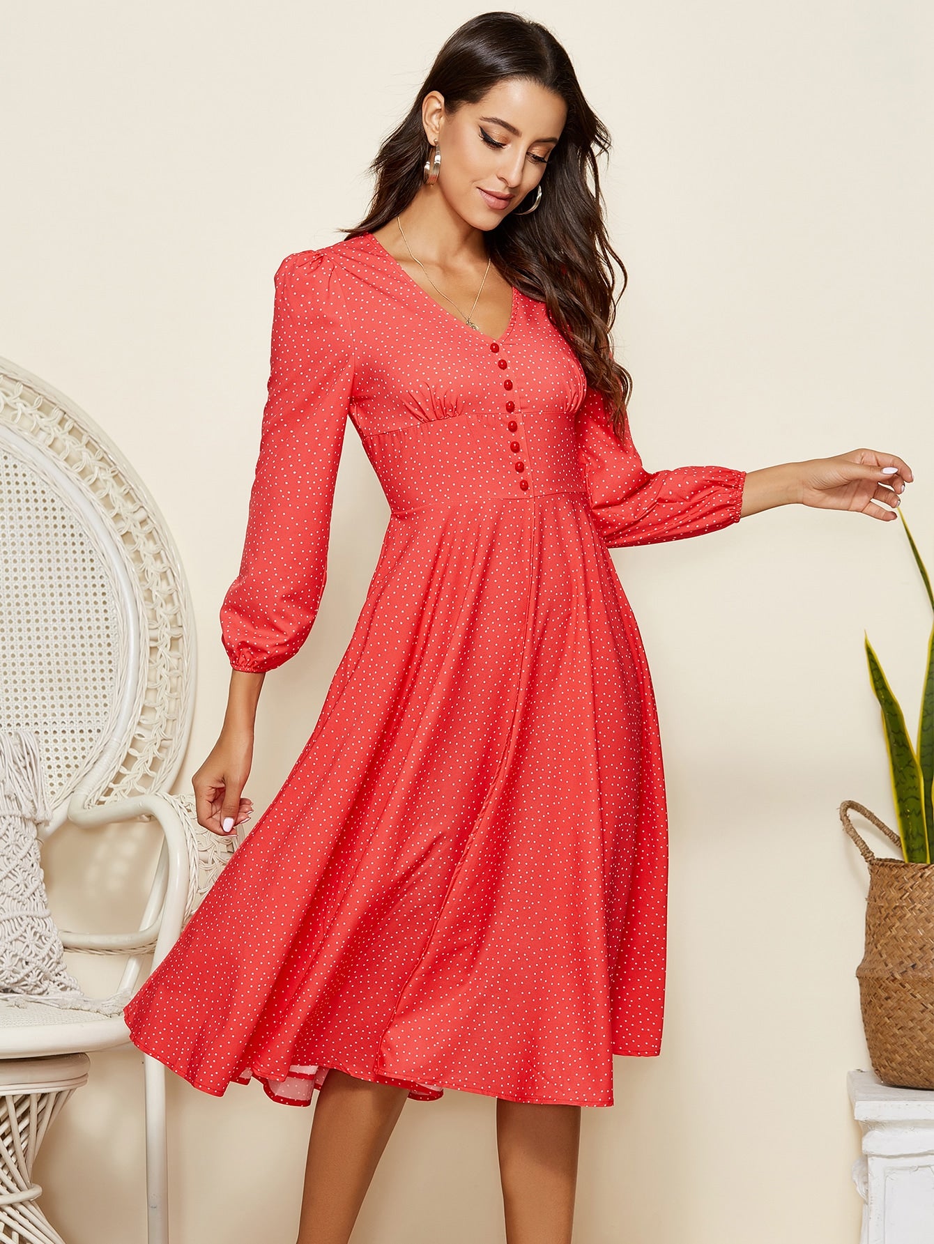 Polka-dot Print Fit & Flare Dress