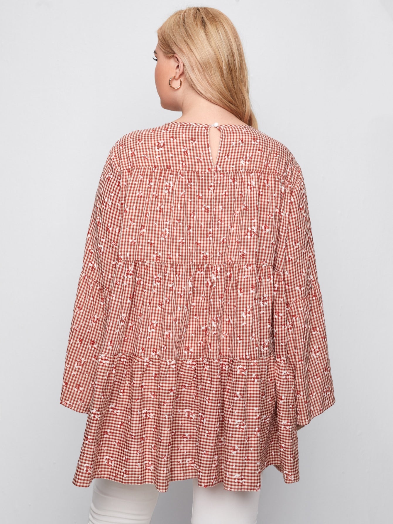 Plus Ditsy Floral & Gingham Smock Top