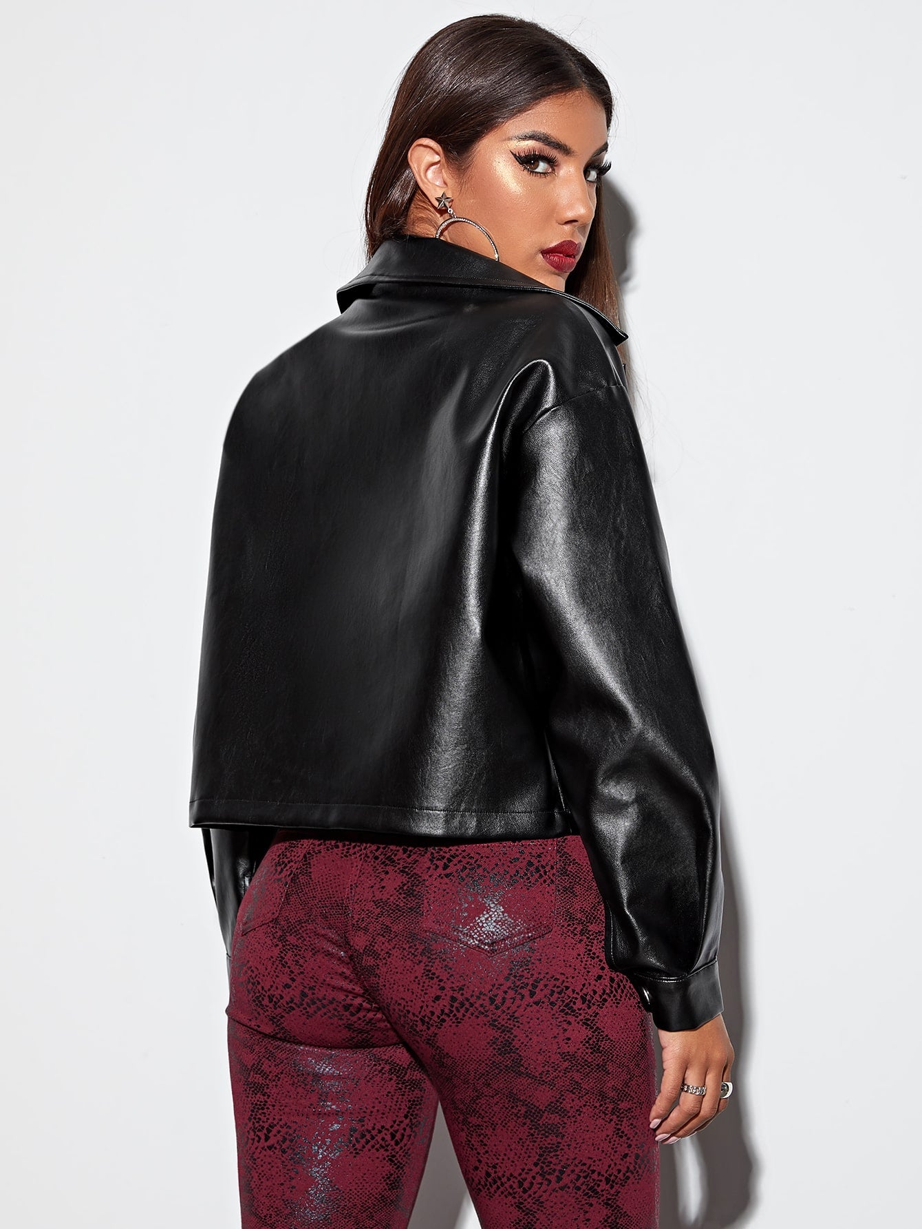 Single Breasted Pocket Front PU Jacket