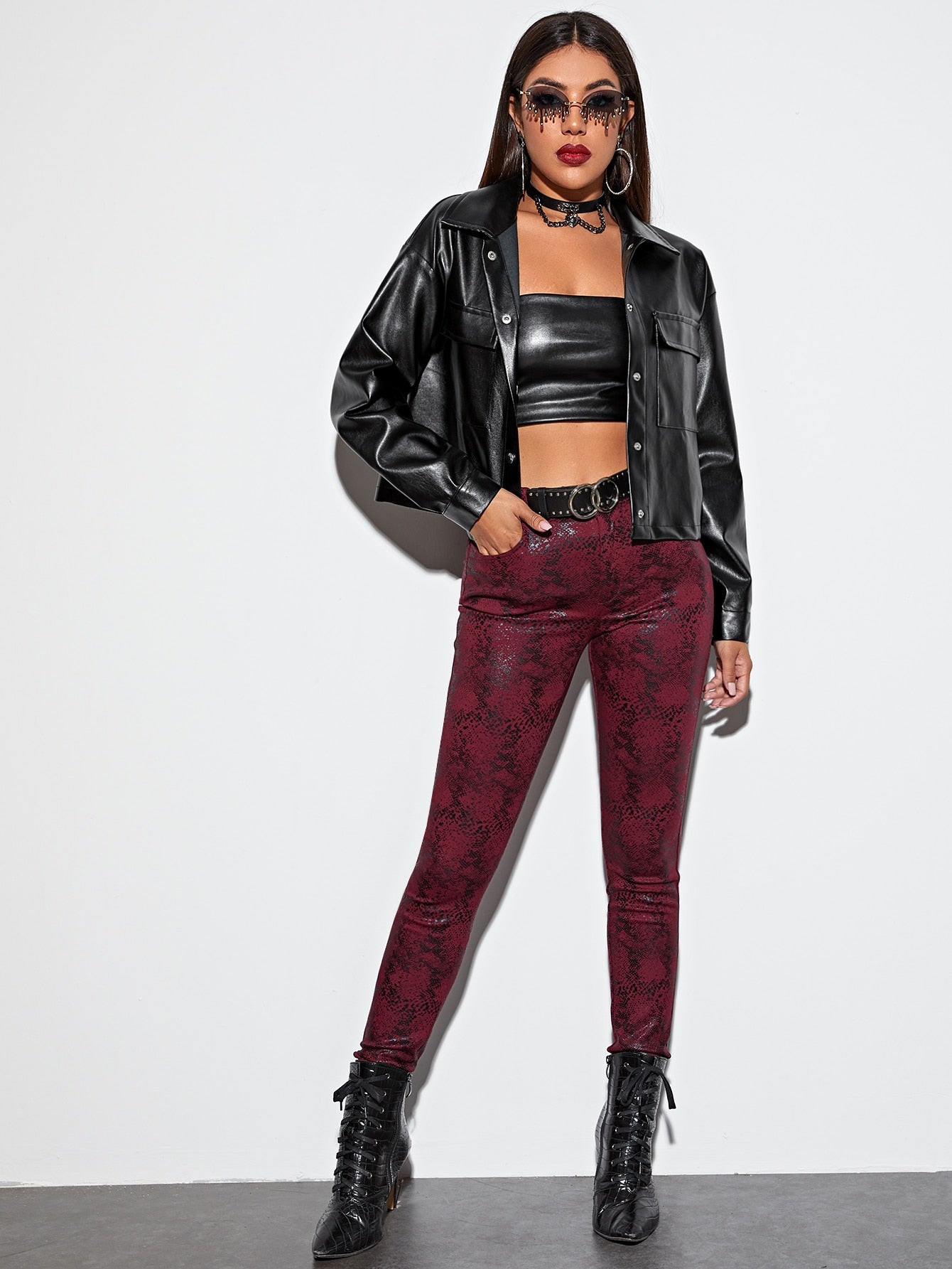 Single Breasted Pocket Front PU Jacket