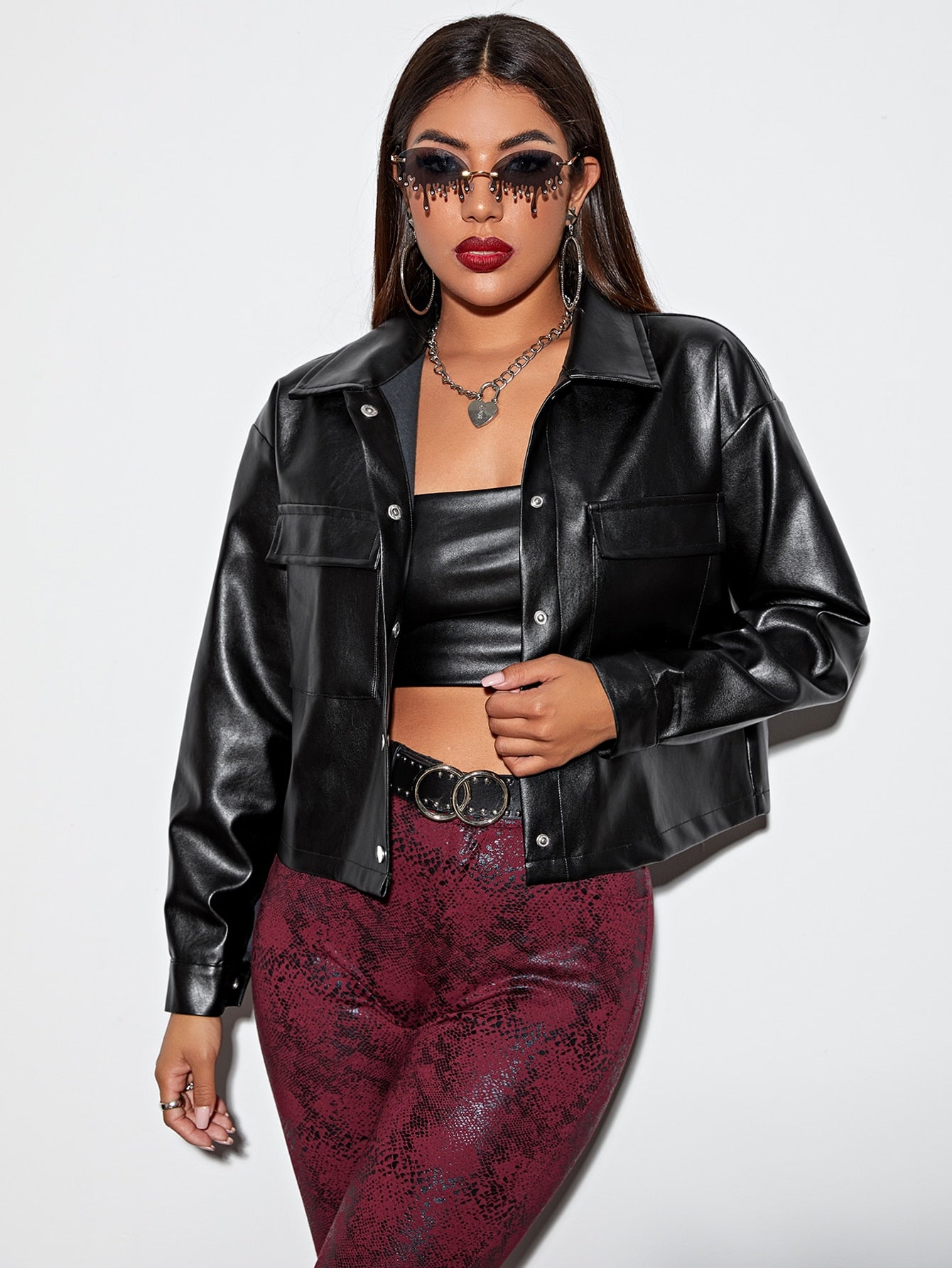 Single Breasted Pocket Front PU Jacket