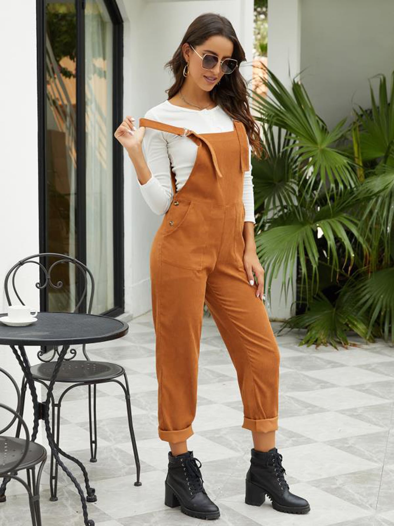 Slant Pocket Solid Corduroy Overall