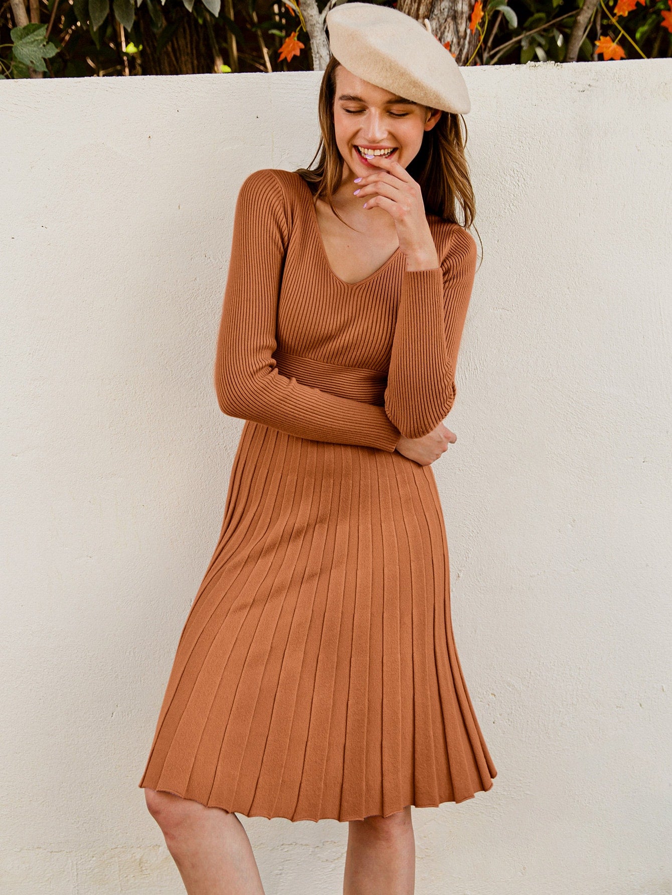 Wide Waistband Rib-knit Sweater Dress