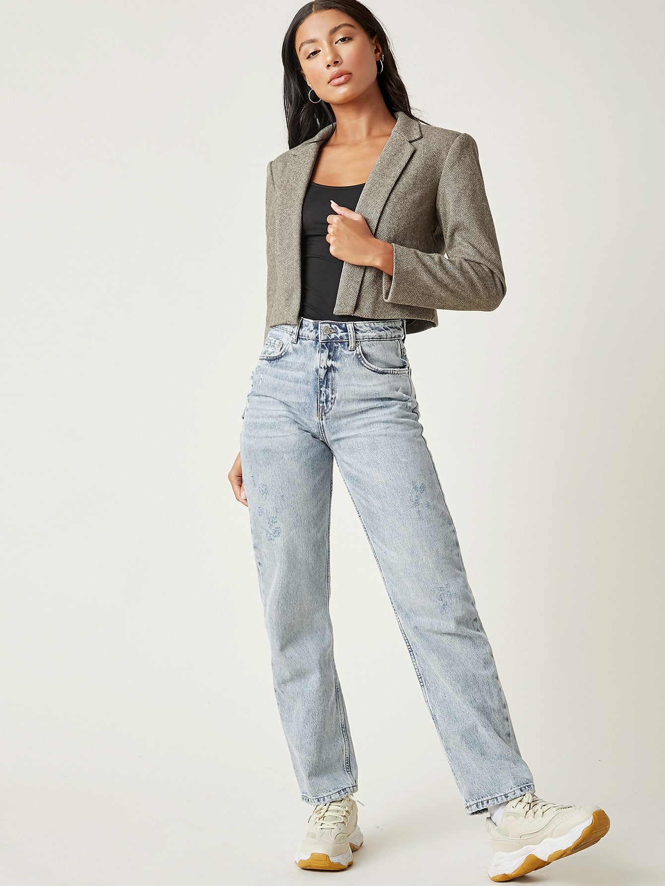 Lapel Neck Crop Blazer