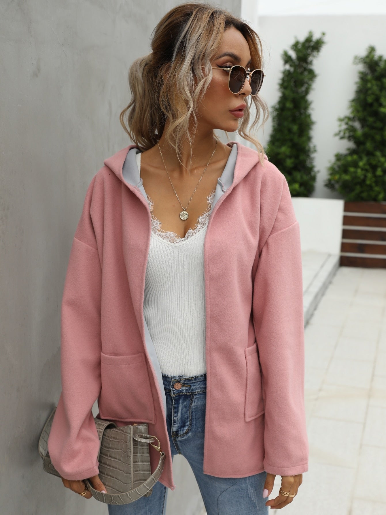 Drop Shoulder Hooded Overcoat Without Bag