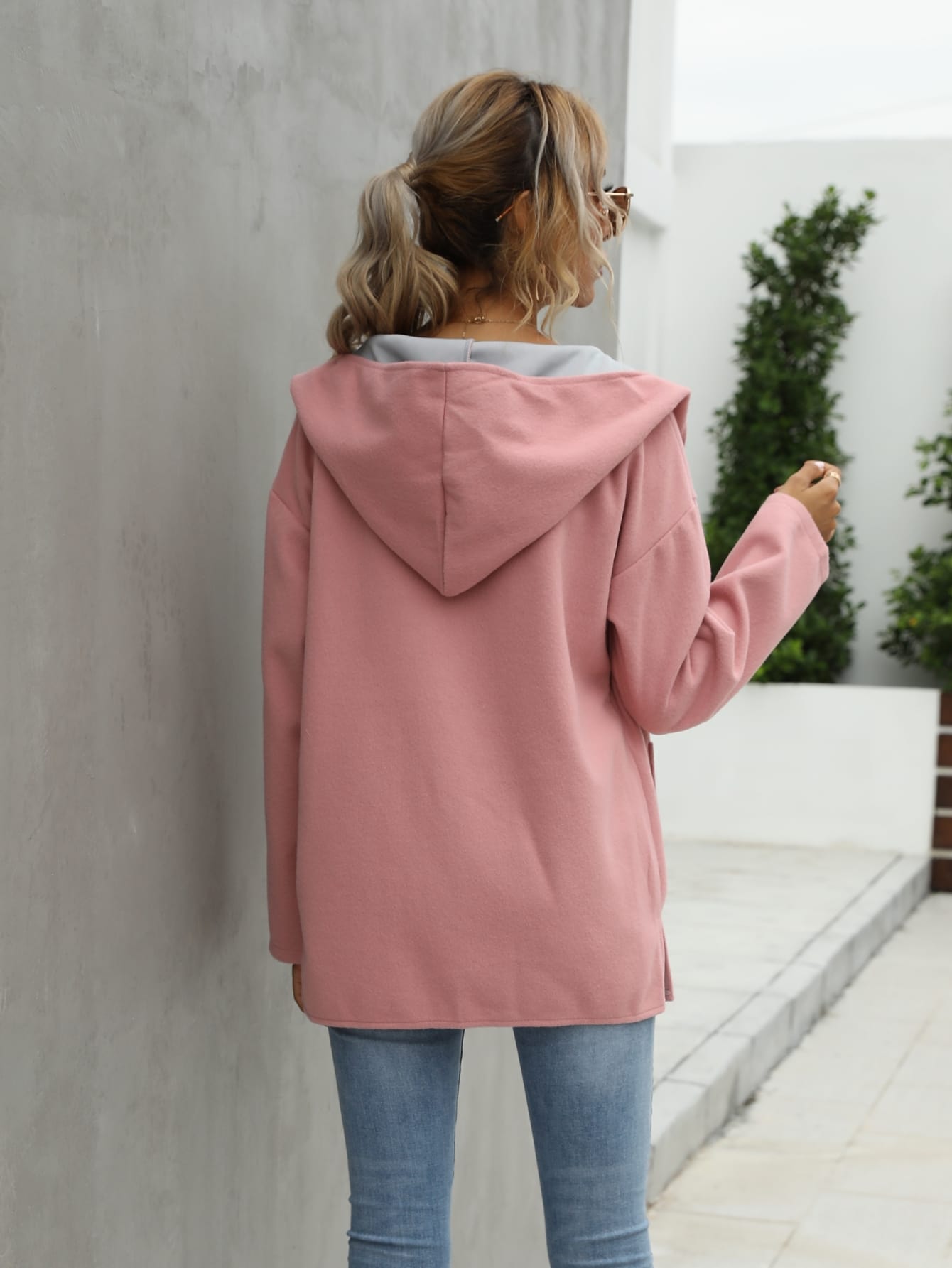 Drop Shoulder Hooded Overcoat Without Bag
