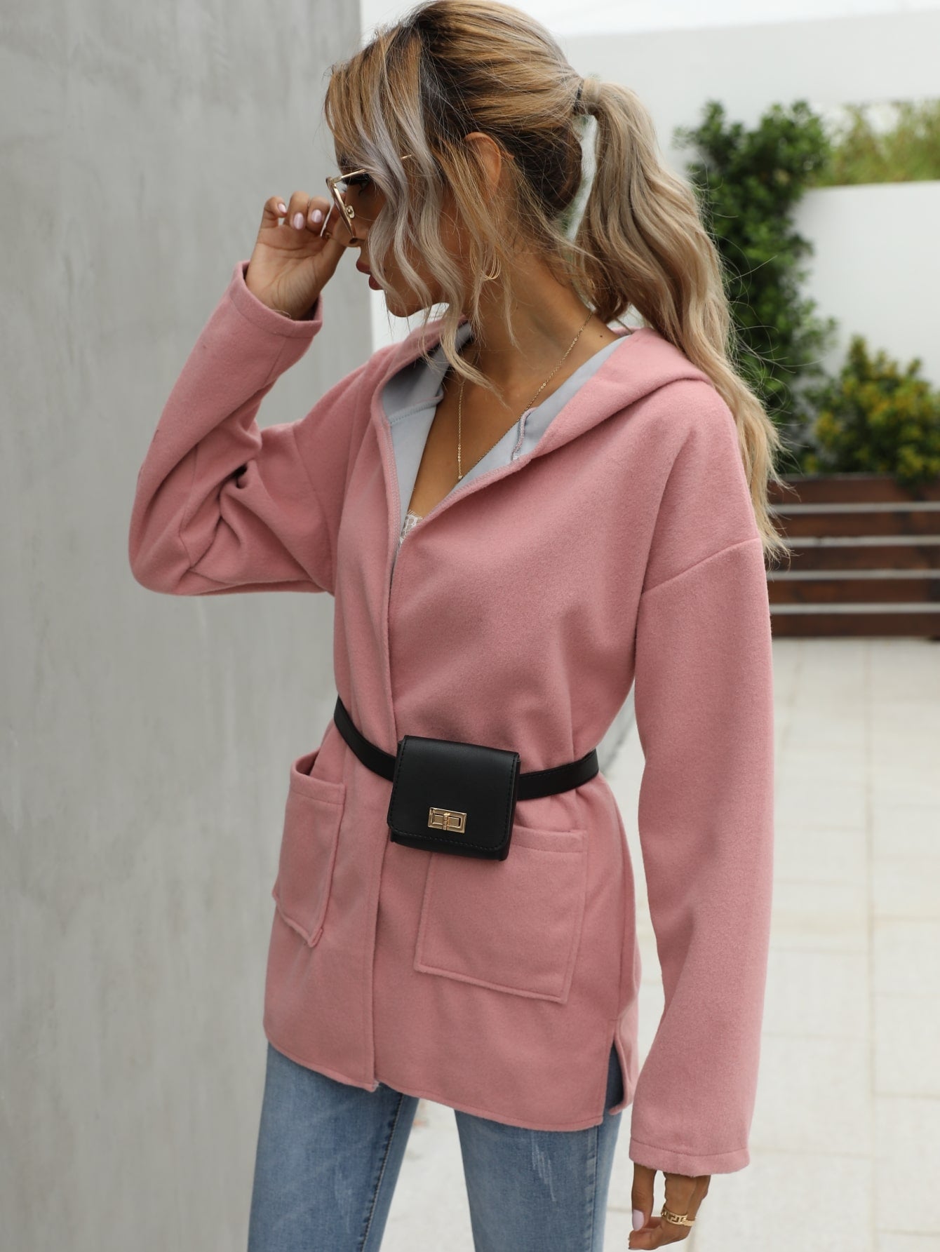 Drop Shoulder Hooded Overcoat Without Bag