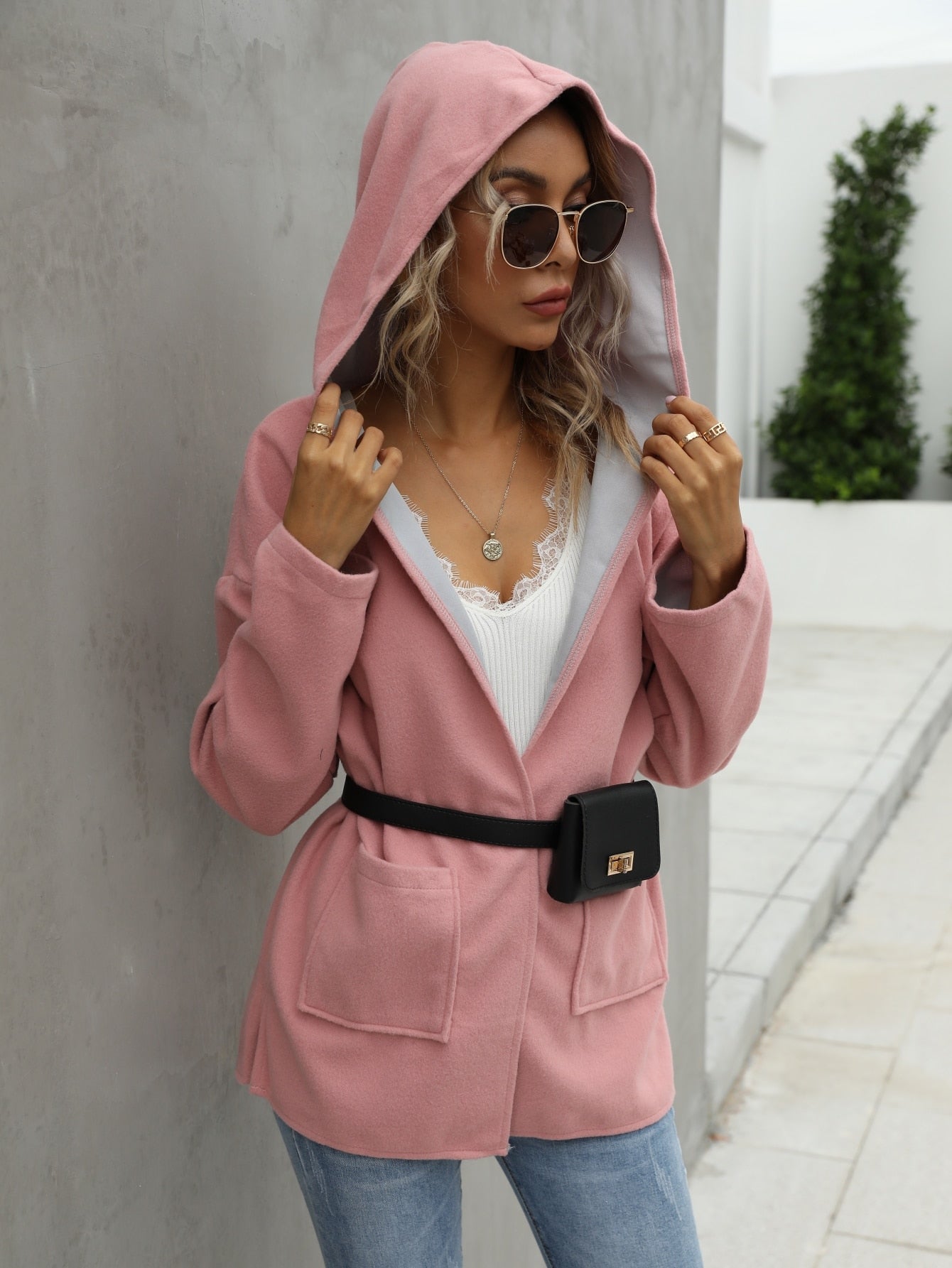 Drop Shoulder Hooded Overcoat Without Bag