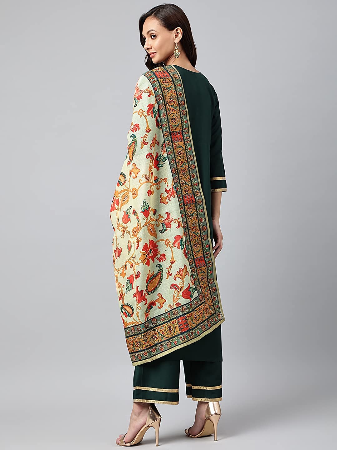 Women Cotton Blend Green Kurta set