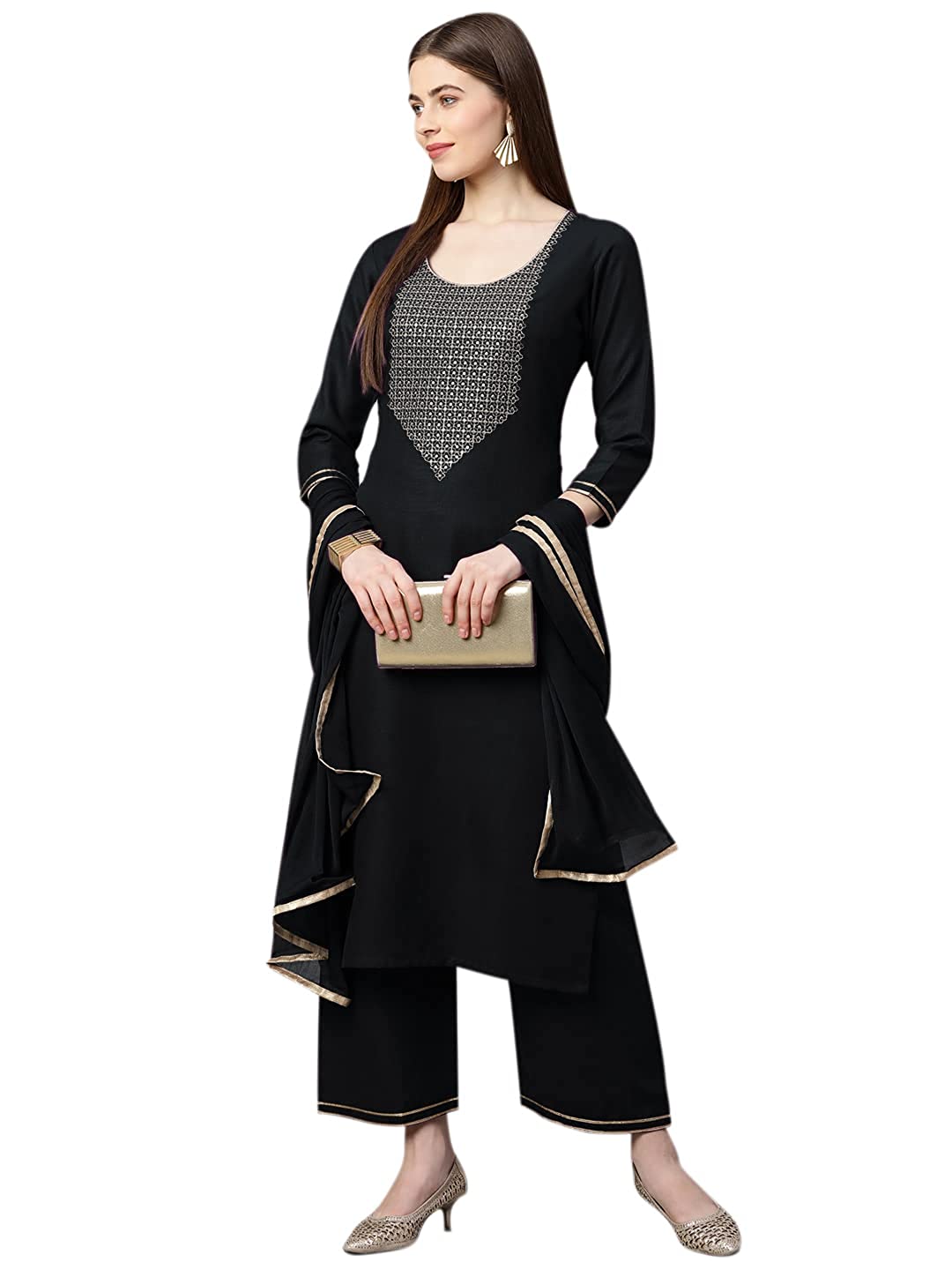 Women's Black Cotton Kurta Set