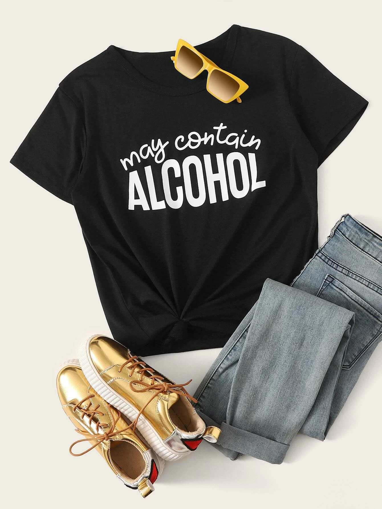 Slogan Graphic Round Neck Tee