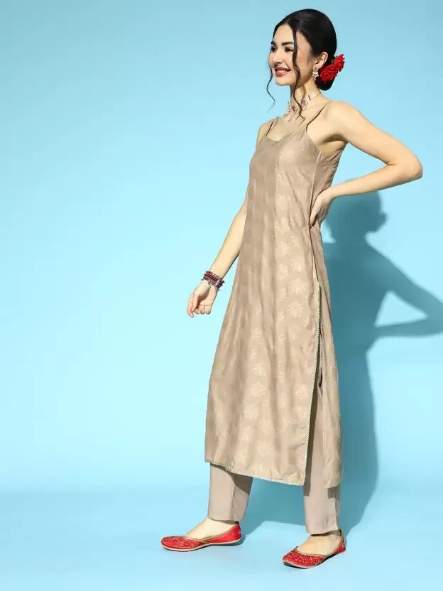 Beige Kurta set with Red Dupatta