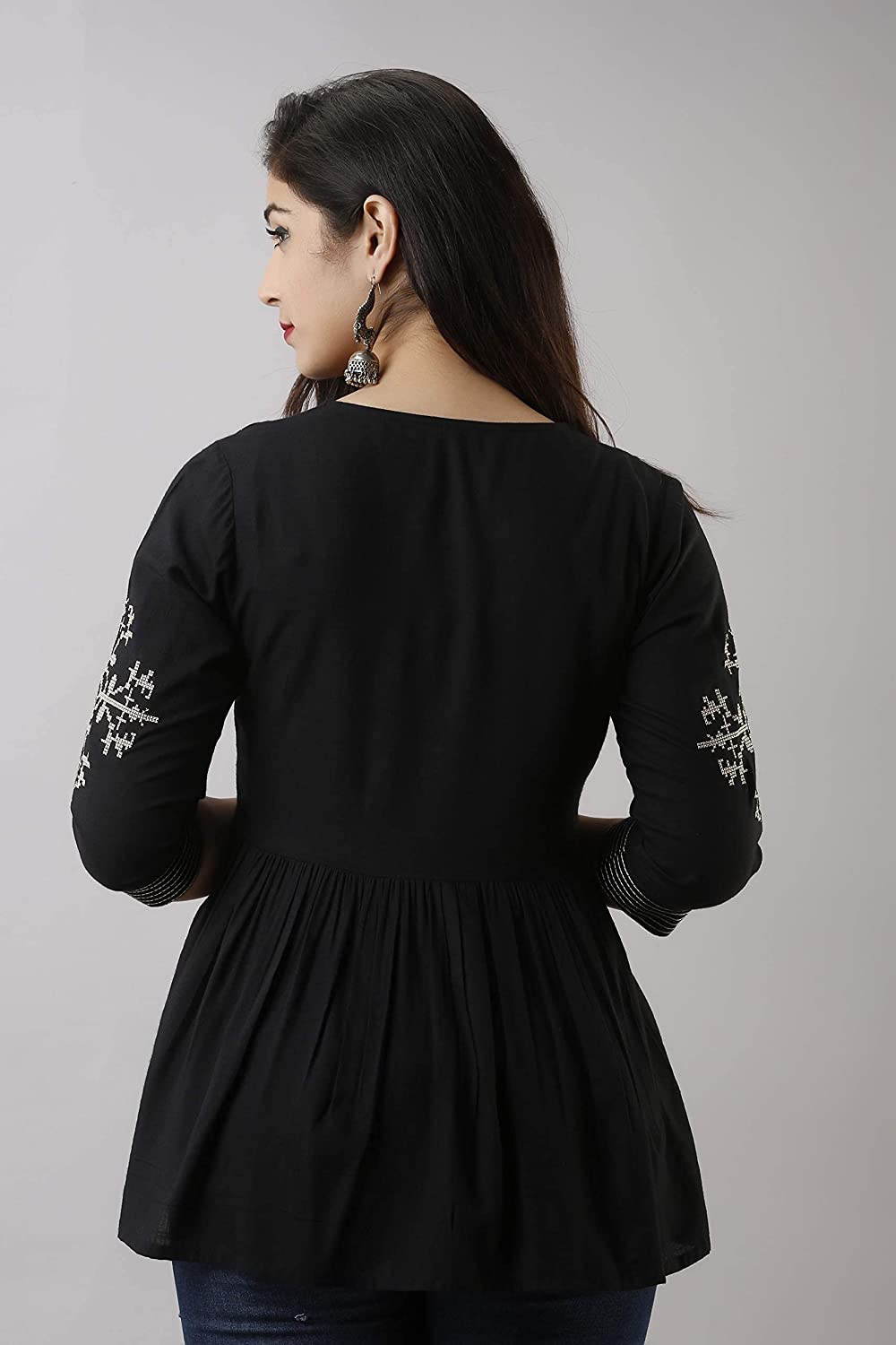 Black Rayon Embroidered Top