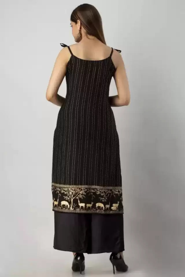 Black Tie-up Kurta Top with Palazzo