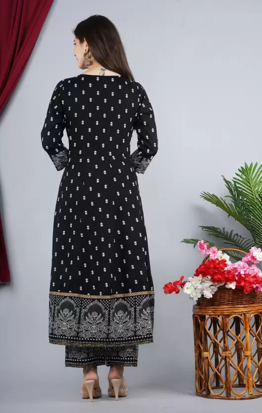 Women Black Viscose Rayon Kurta set