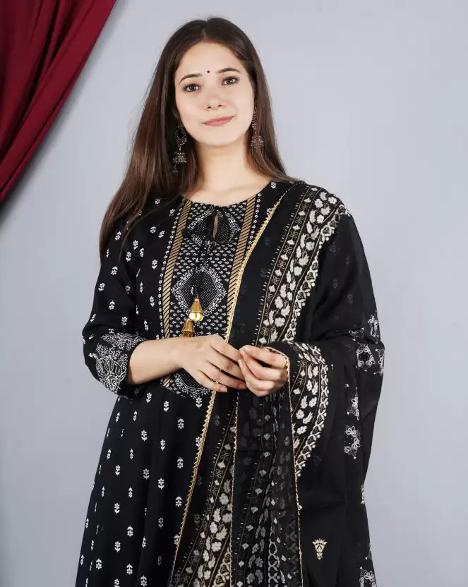 Women Black Viscose Rayon Kurta set