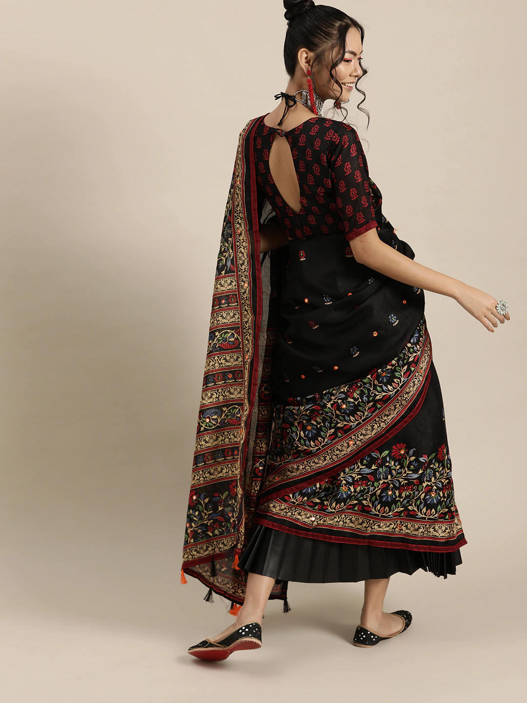 Black & Cream Block Print Saree