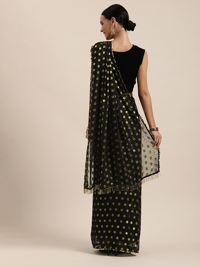Black + Gold Pattern Pure Georgette Woven Saree