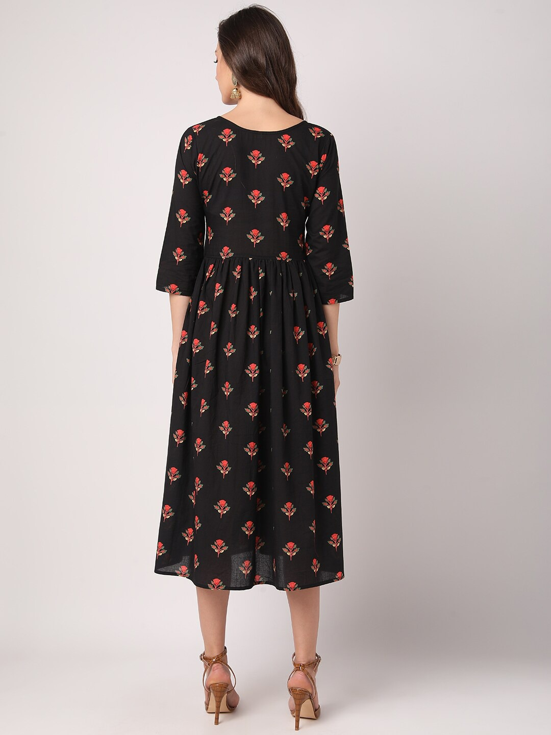 Black & Red A-Line Midi Dress