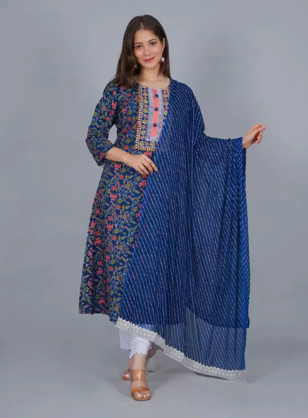 Women Blue Viscose Rayon A-line Kurta set