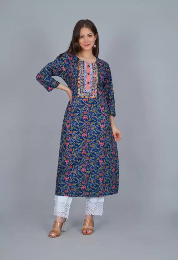 Women Blue Viscose Rayon A-line Kurta set