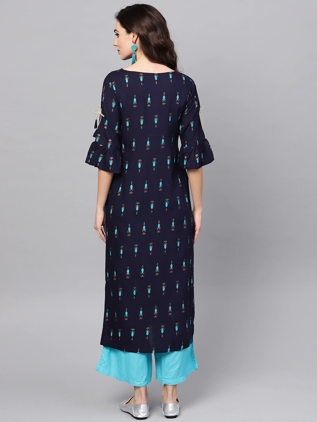 Blue Block Print Kurta Top